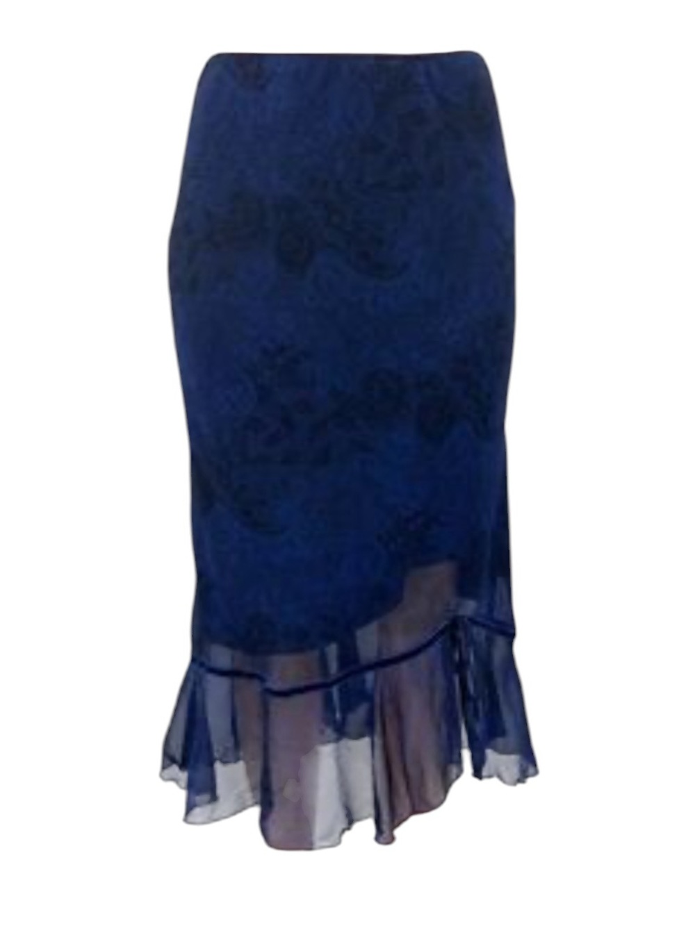 Vintage Chiffon Midi Skirt Ruffle Hem Blue Lace Print Whimsygoth Coquette Fairy